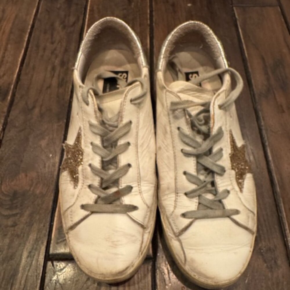 White and Gold Glitter Golden Goose Superstar 37